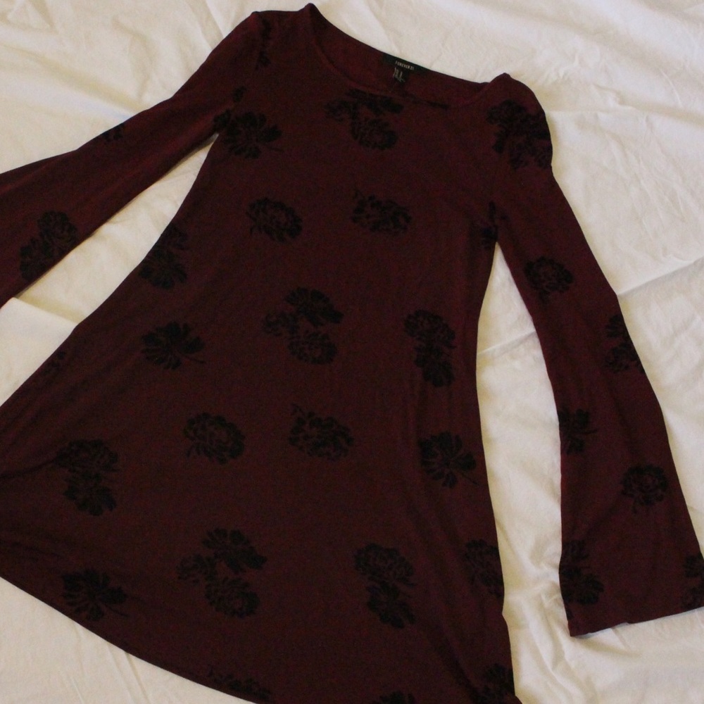 Maroon dress with black floral detail